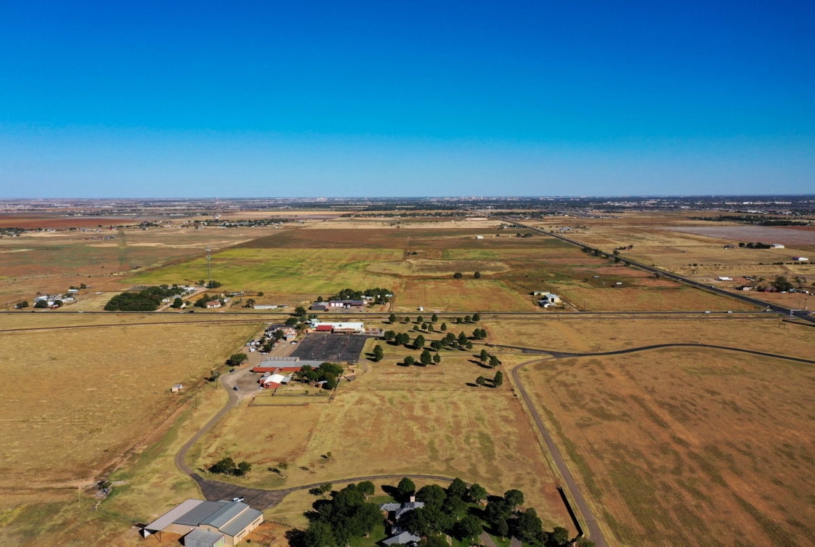 Aerial view of the 3.5 acre commercial corner and the surrounding acreage in West Lubbock, TX