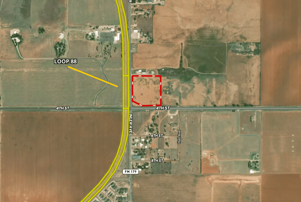 Map showing the 3.5 acre corner relative to the future Loop 88 corridor in Lubbock, TX